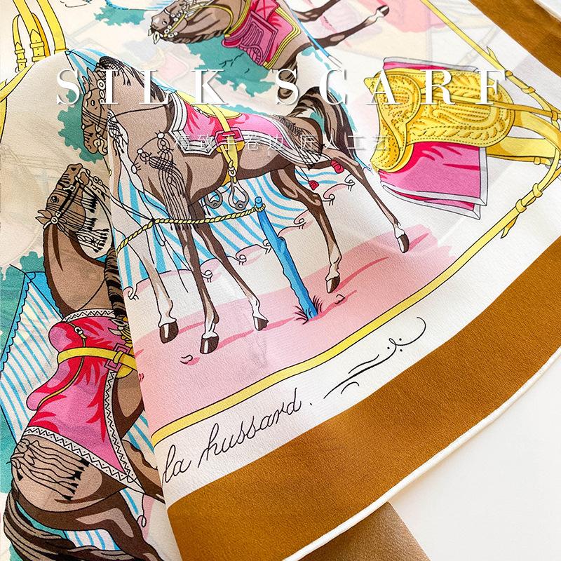 Spring New Harness Double Crepe Handmade Hemming Silk Scarf Fashion Light Luxury 70 Silk Square Scarf 100% Mulberry Silk Silk Scarf