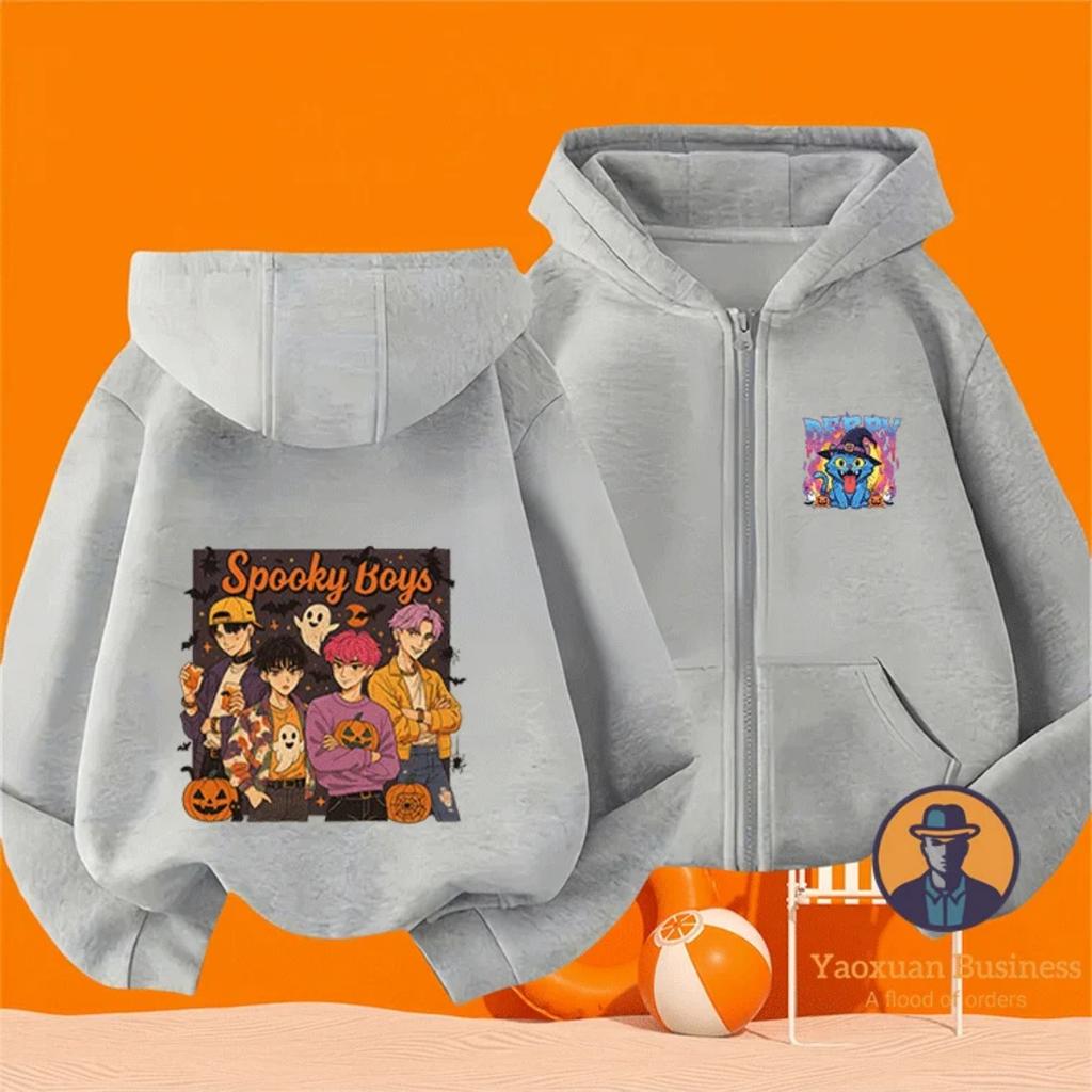 New KPop Devil Hunter Boys and Girls Children's Zipper Hoodie Cute Cartoon Print Warm Halloween Autumn/Winter Fashion Clothing