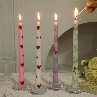 Printed Candle Long Taper Candlesticks Heart Print Candle Unscented Candle Sticks Handmade Taper Candle for Home Decors