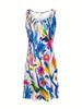 Abstract Floral Print Women's Casual Sleeveless Tank Dress Summer Vacation Casual Attire Fashion Street Wear Y2k Woman Clothing