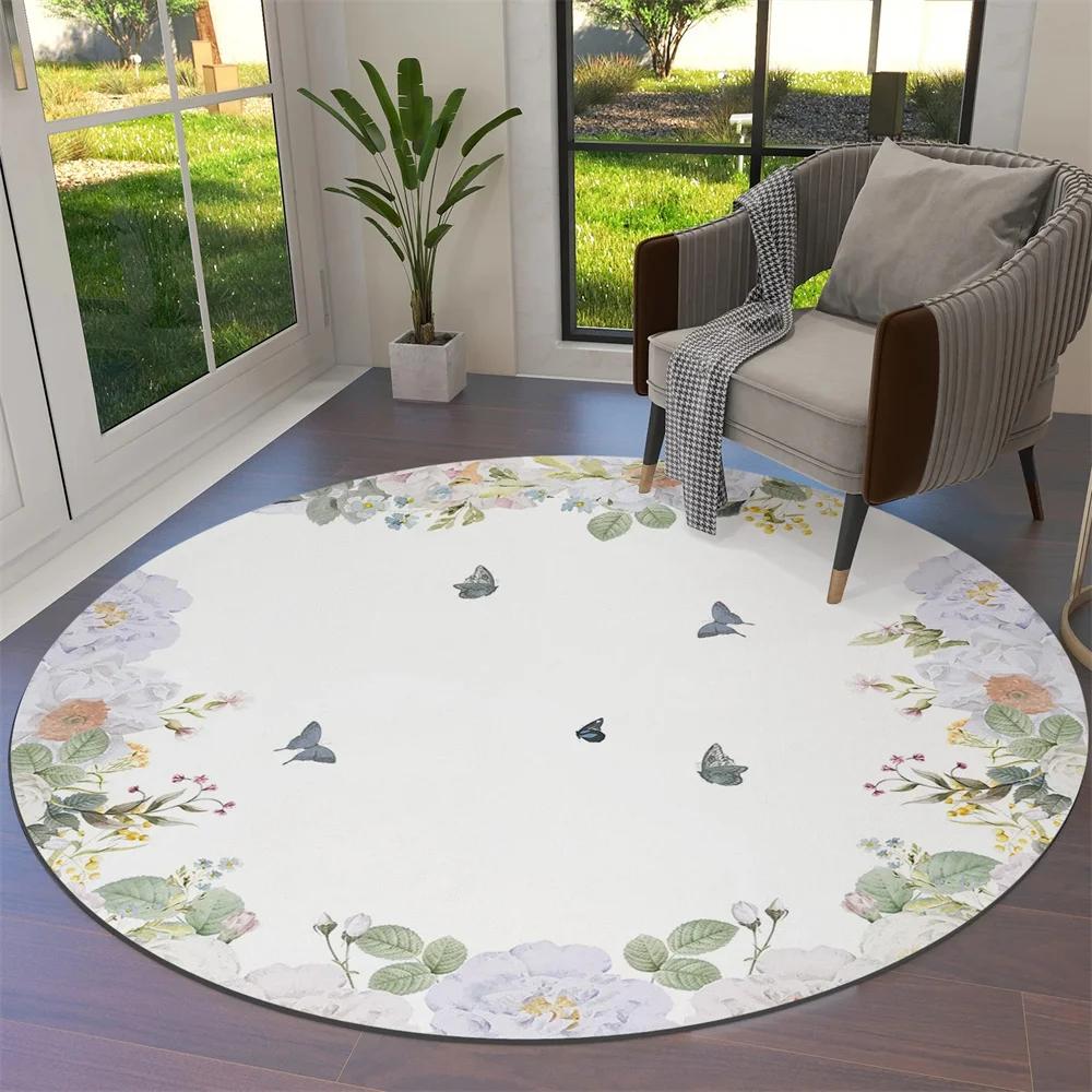 Watercolor Flower Round Rug Non-slip Floral Carpet for Living Room Bedroom Kitchen Decor Circle Doormat
