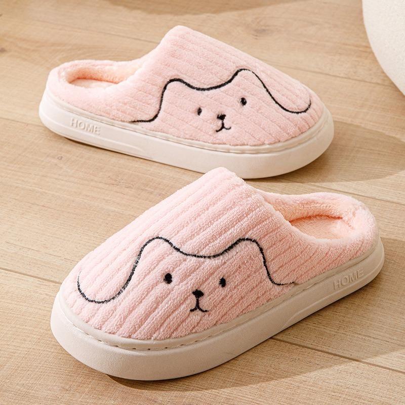 Cute cartoon cotton slippers autumn and winter indoor women's home use warm, comfortable and lightweight thick-bottomed couple hair slippers men