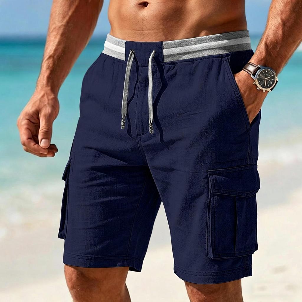 Pantalones Cortos Cargo para Hombre con Cintura Elástica y Cordón, Transpirables Casuales de Verano