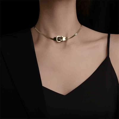 Metal Belt Buckle Collarbone Necklace Short Choker Collarbone Chain Fashion Wild Necklace Jewelry Gift