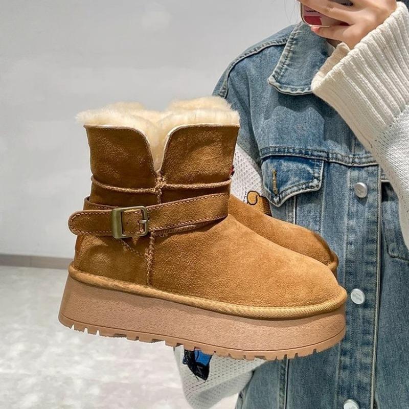 Snow Boots, Women's Plush Warm New Belt-buckle Thick-soled Boots, Short Cotton Shoes