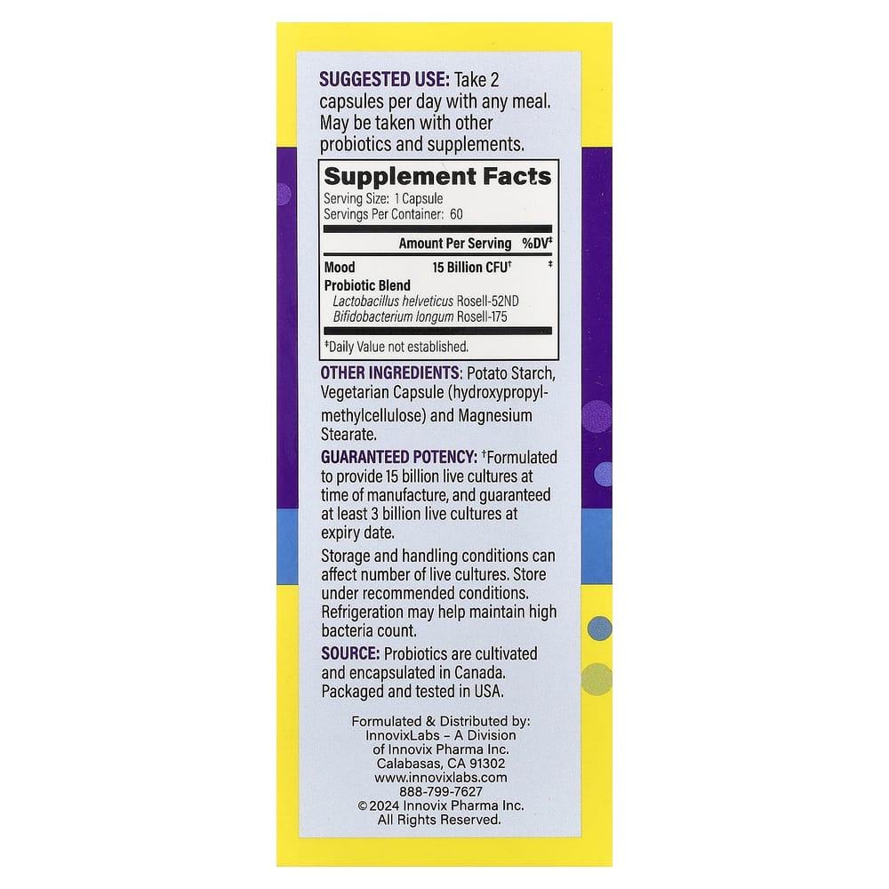 InnovixLabs Mood Probiotic Emotional Stability Supplement, 60 Capsules