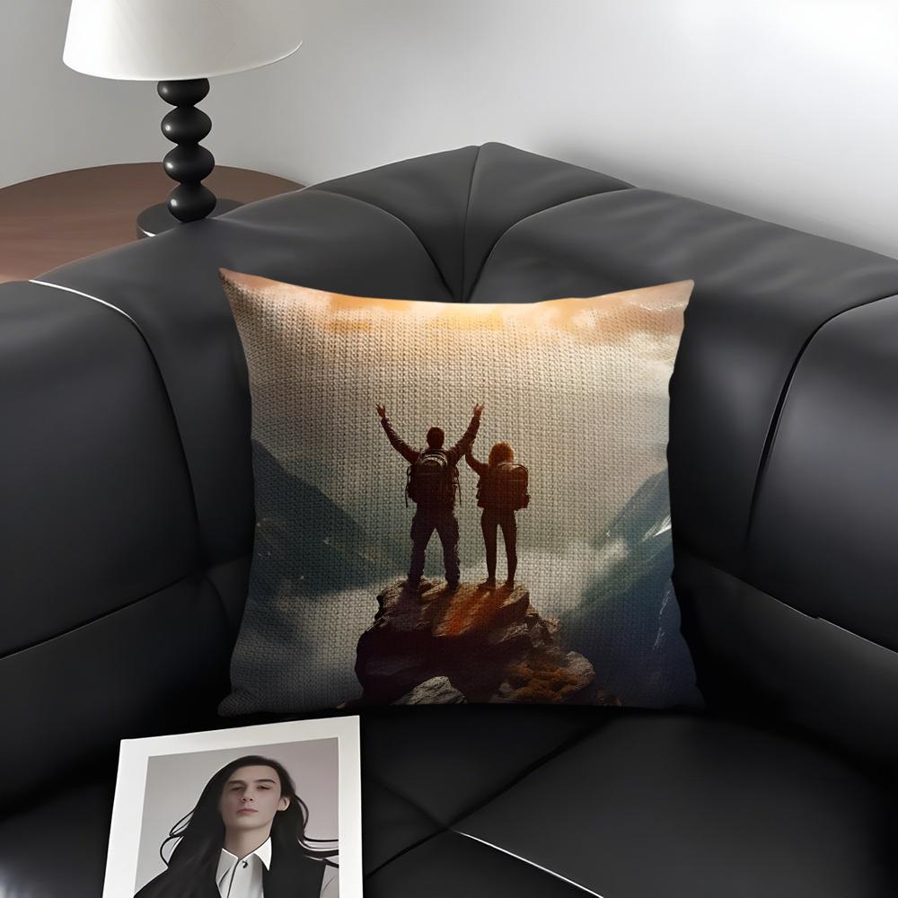 Mountain Climbing Cushion Cover Natural Linen Organic Fabric Double-Sided Printing Sofa Home Decor Gift Pillow Case