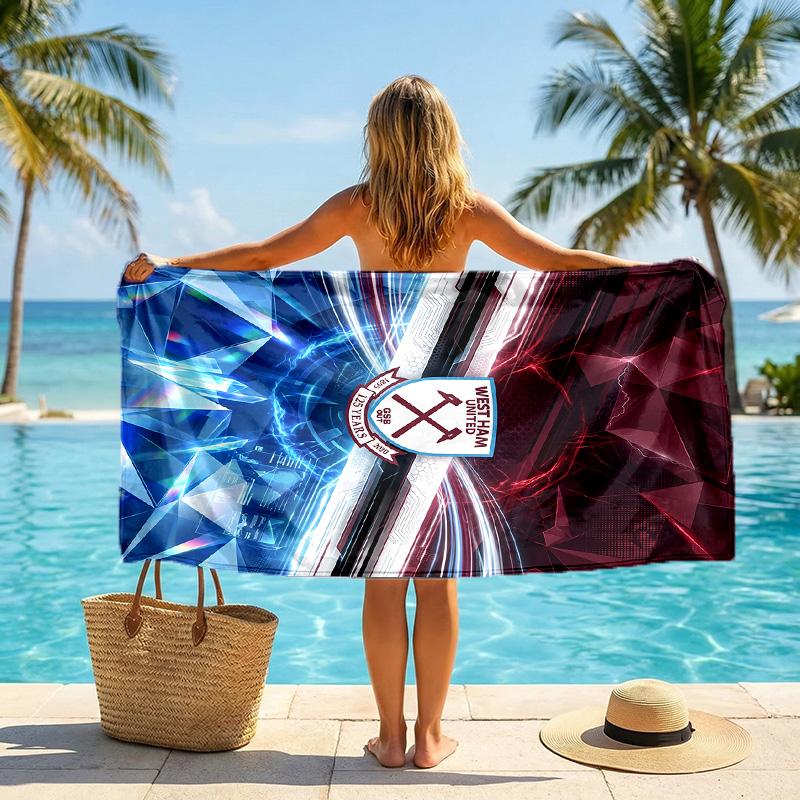 West Ham United Fußball Strandtuch Weiches Mikrofaser Sommerhandtuch Schnelltrocknend Saugfähiges Handtuch für Strand Schwimmbad Reisen