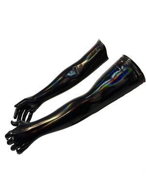 Black PU Faux Leather Gloves Sexy Shiny Punk Long Gloves Role Play Five Finger Gloves Cosplay Accessory