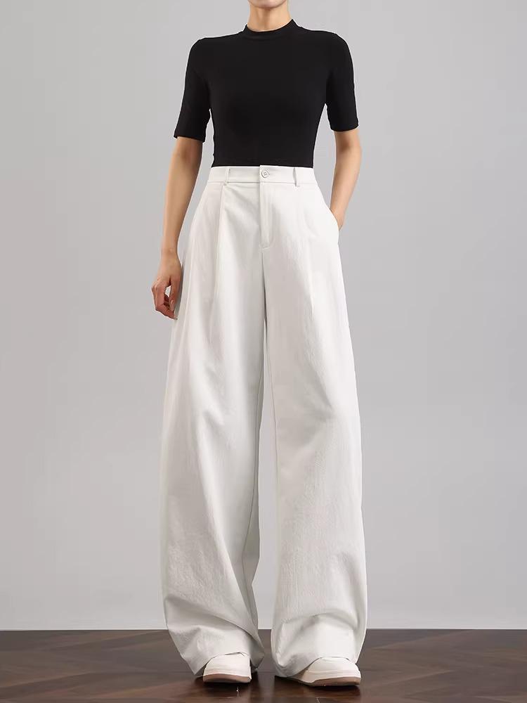 Spring/Summer 2026 Tall Women's White Wide-Leg High-Waisted Casual Suit Pants