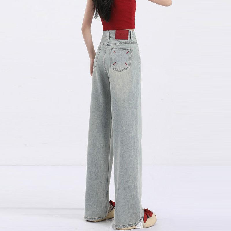 Washed Jeans Women's Spring and Autumn 2025 New High Waist and Thin Back Pockets Embroidered Wide-leg Pants Straight Trousers