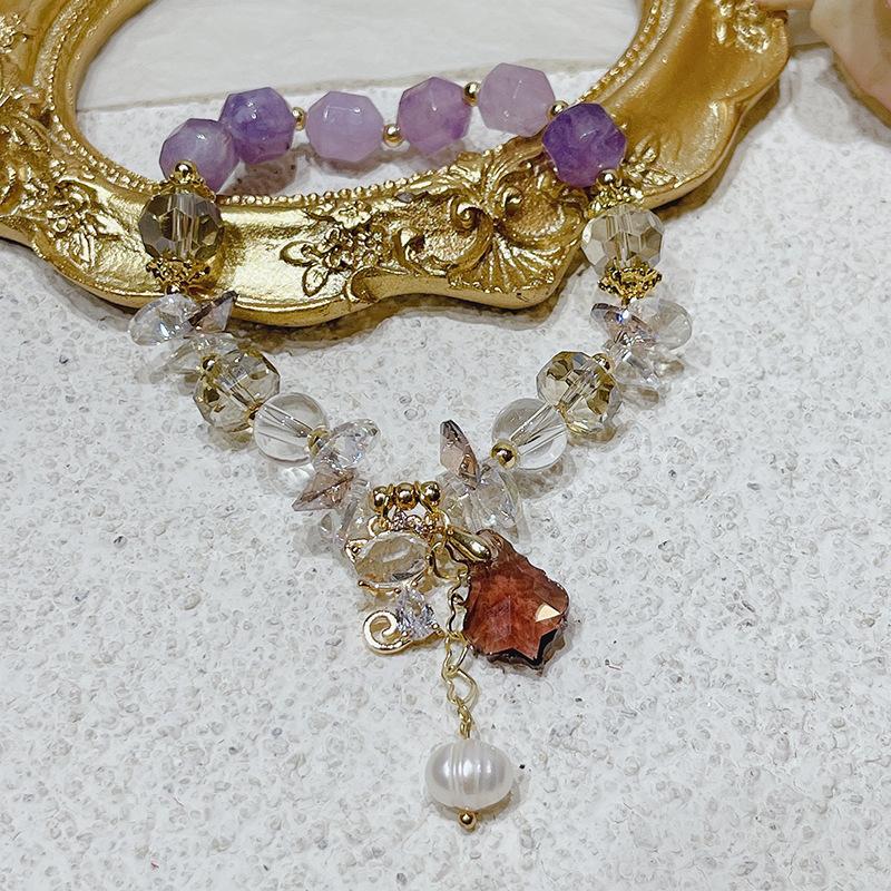 Women Diamond Crystal Candy Color Lucky Cat Pendant Bracelet