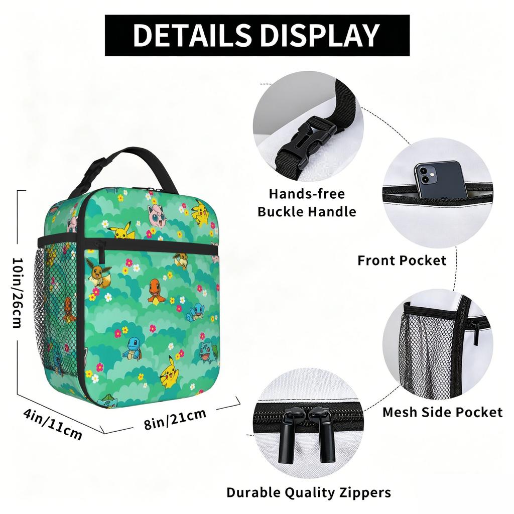 Cartoon Pokemon Theme Insulated Lunch Bag Insulation Bento Pack Rice Bag Bolsa Student Bento Lunch Handbag Insulation