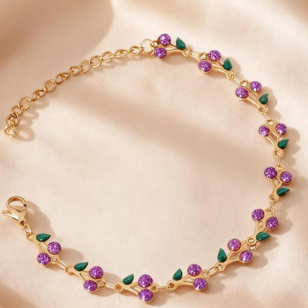 18k Gold Cherry Crystal Bracelet - Exquisite Light Luxury Stainless Steel Women's Jewelry