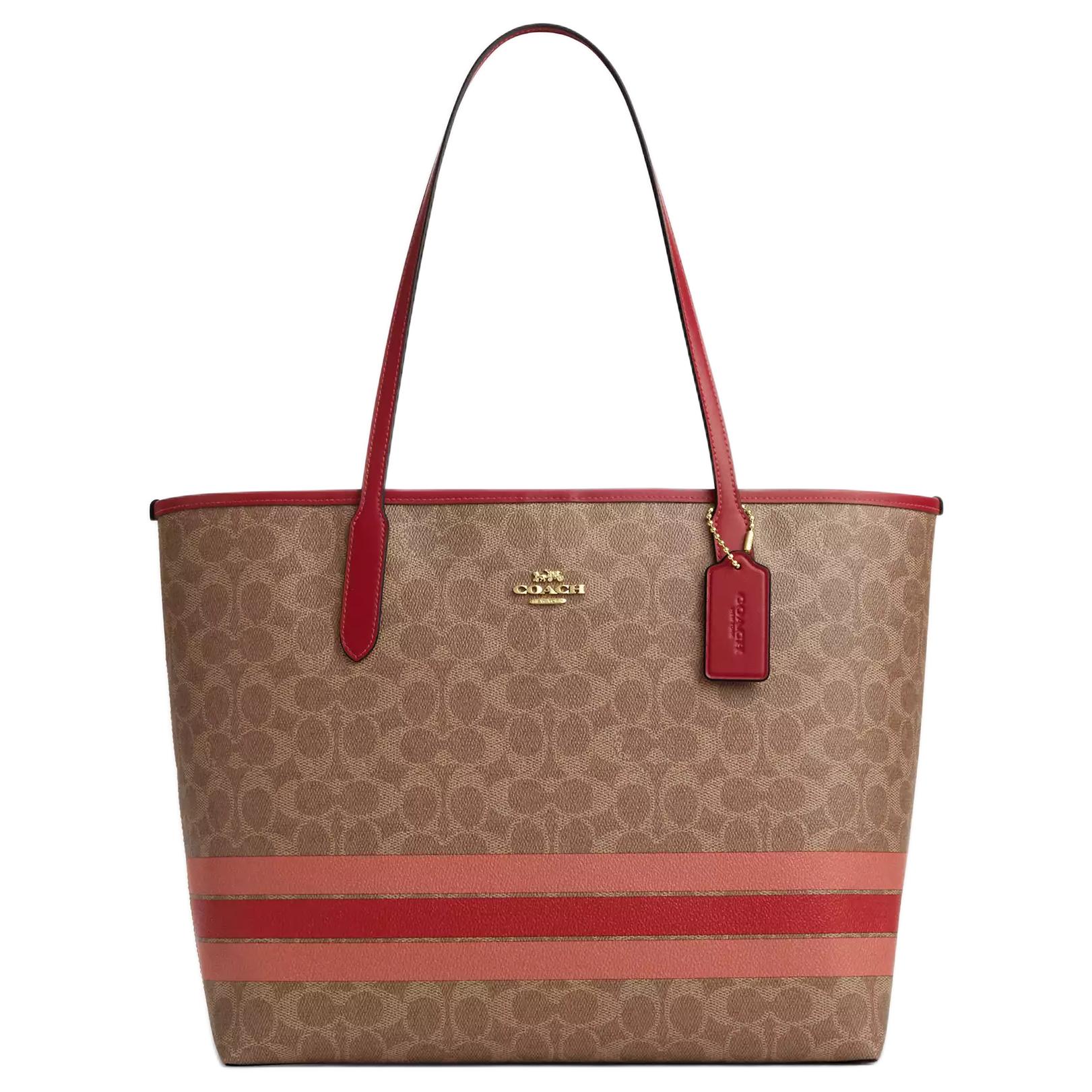 

Coach Exclusive 33 Color Block Stripe Design Coated Canvas Tote Bag Women tote bags Gold Bronze CAL86-IMTAM Basic Set (Bag+Dust Bag)