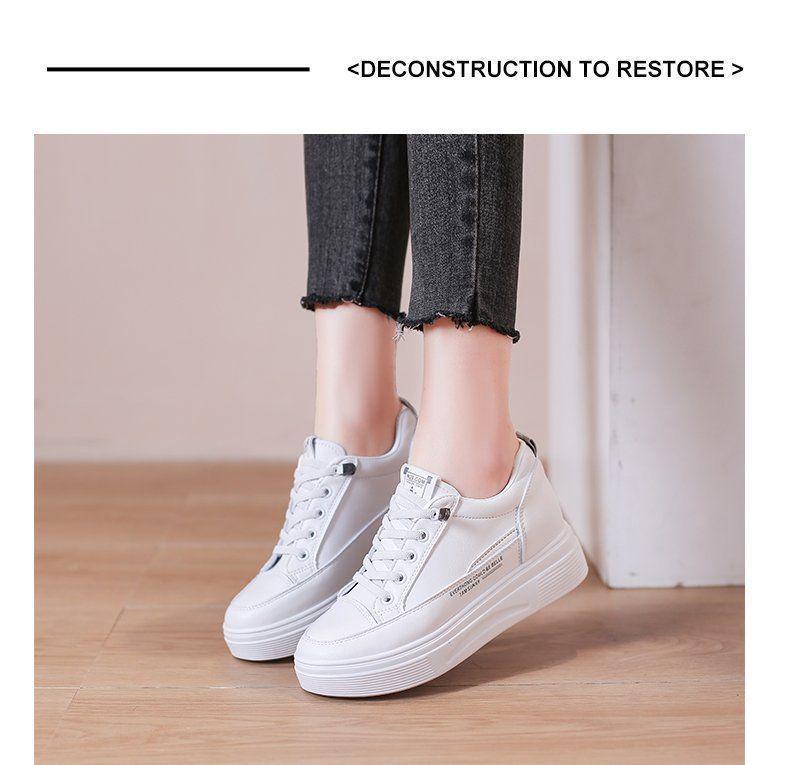 Women's Invisible Lift White Slip-On Shoes - Thick-Soled, Versatile for Spring and Autumn