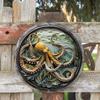 Round wooden Mark Colored Plastic Window Hanging, Embossed, Octopus Pattern for Home, Office, Wall Decoration Art