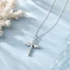 S925 Sterling Silver Angel Wing Cross Necklace, Women's Diamond Studded European and American Trend Collarbone Chain, Fashionable Temperament Necklace
