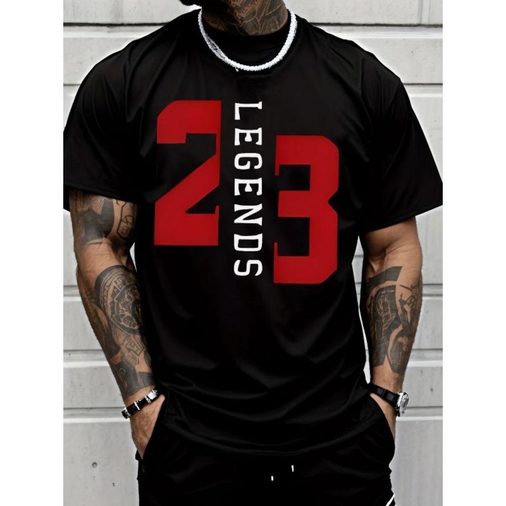 European Sizes Men s T - Shirt Casual Street Style 23 Legends Number Graphic Print Short Sleeve T - Shirt Men sFashion Adults Men Casual S чёрный