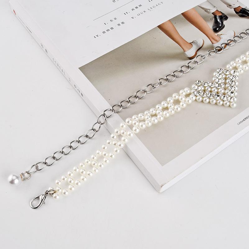 Pearl Metal Waist Chain Women Korean Version Rhinestone Love Decoration Small Fragrance Belt Dress Versatile Body Chain Women