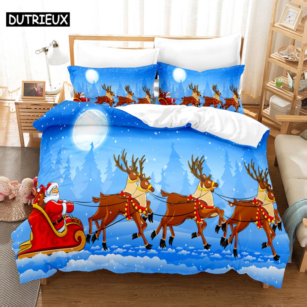 Blue Christmas Quilt Cover Kit Queen Size Size Luxury King Size Full Single Size Size Double Size Bed 3D Pattern Quilt Case Linen Pillowcase Single