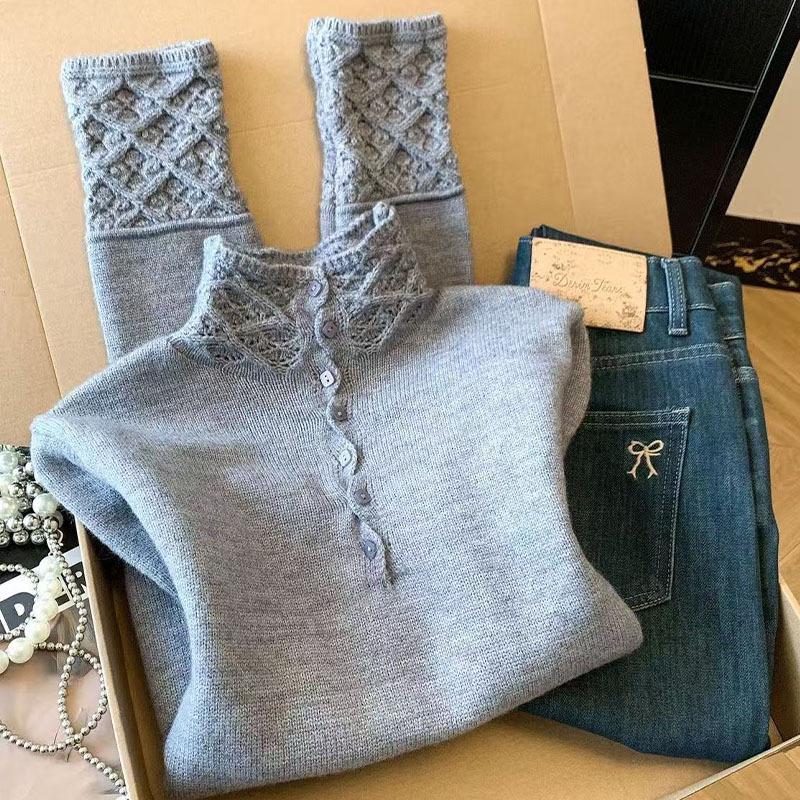 Women's Autumn/Winter 2026 Korean Half-High Neck Hollow Knit Sweater