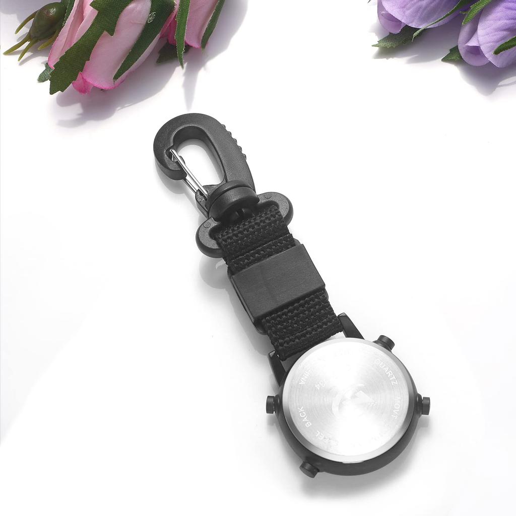 Clip Watch Digital Keychain Carabiner Watch Day Calendar Alarm Clock Compass LED Pocket Watch Nurse Watch 3ATM Waterproof Outdoor Fashion Accessory
