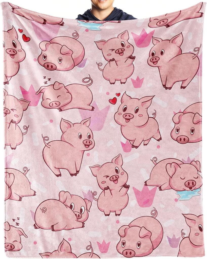 Pig Blanket Gifts Flannel Fleece Throw Blanket Soft for Girls Boys Adults Lightweight Comfortable Warm Cute Pig Themed Blanket