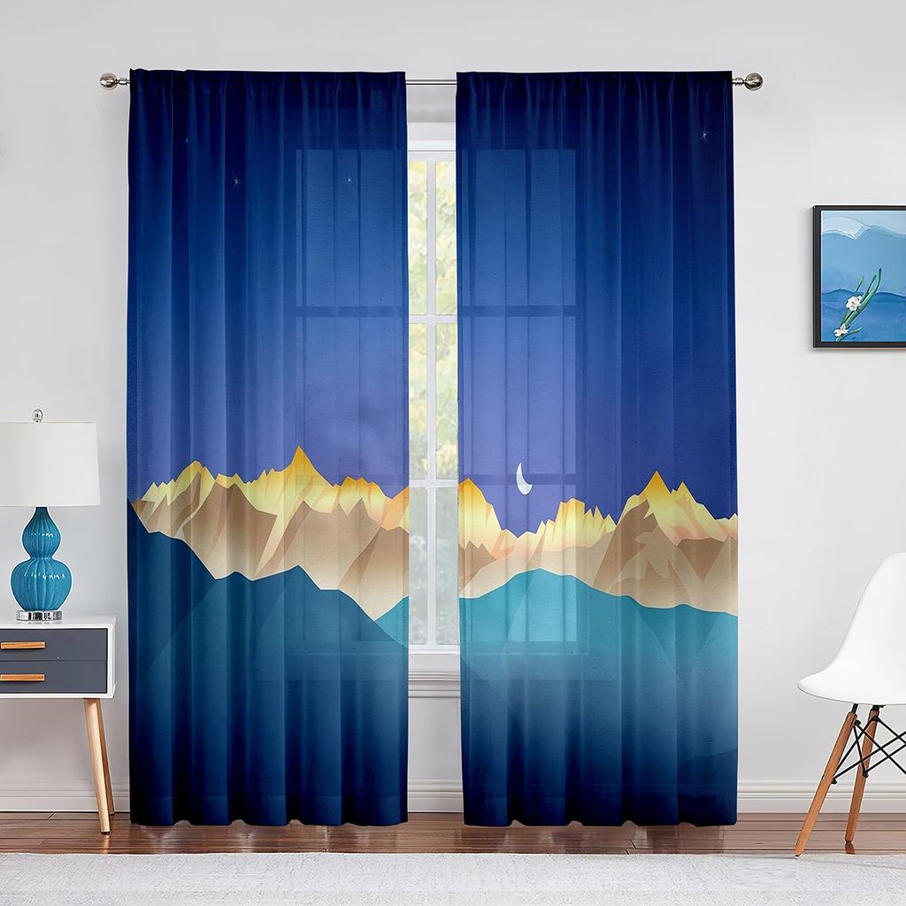Geometric Mountain Modern Aesthetic Minimalist Pink Sheer Voile Curtains for Living Room Bedroom Decor Tulle Curtains Treatment