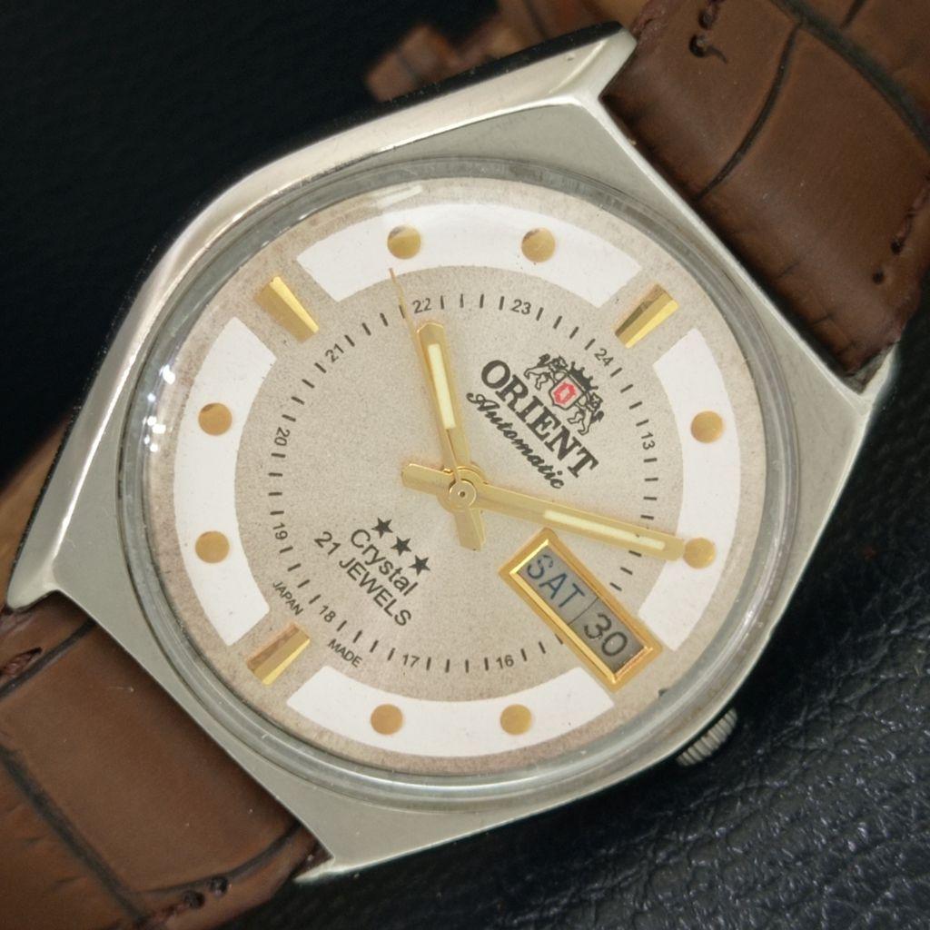 ВИНТАЖНЫЕ ЯПОНСКИЕ МУЖСКИЕ АВТОМАТИЧЕСКИЕ ЧАСЫ ORIENT CRYSTAL СЕРЕБРИСТОГО ЦВЕТА a707779-1