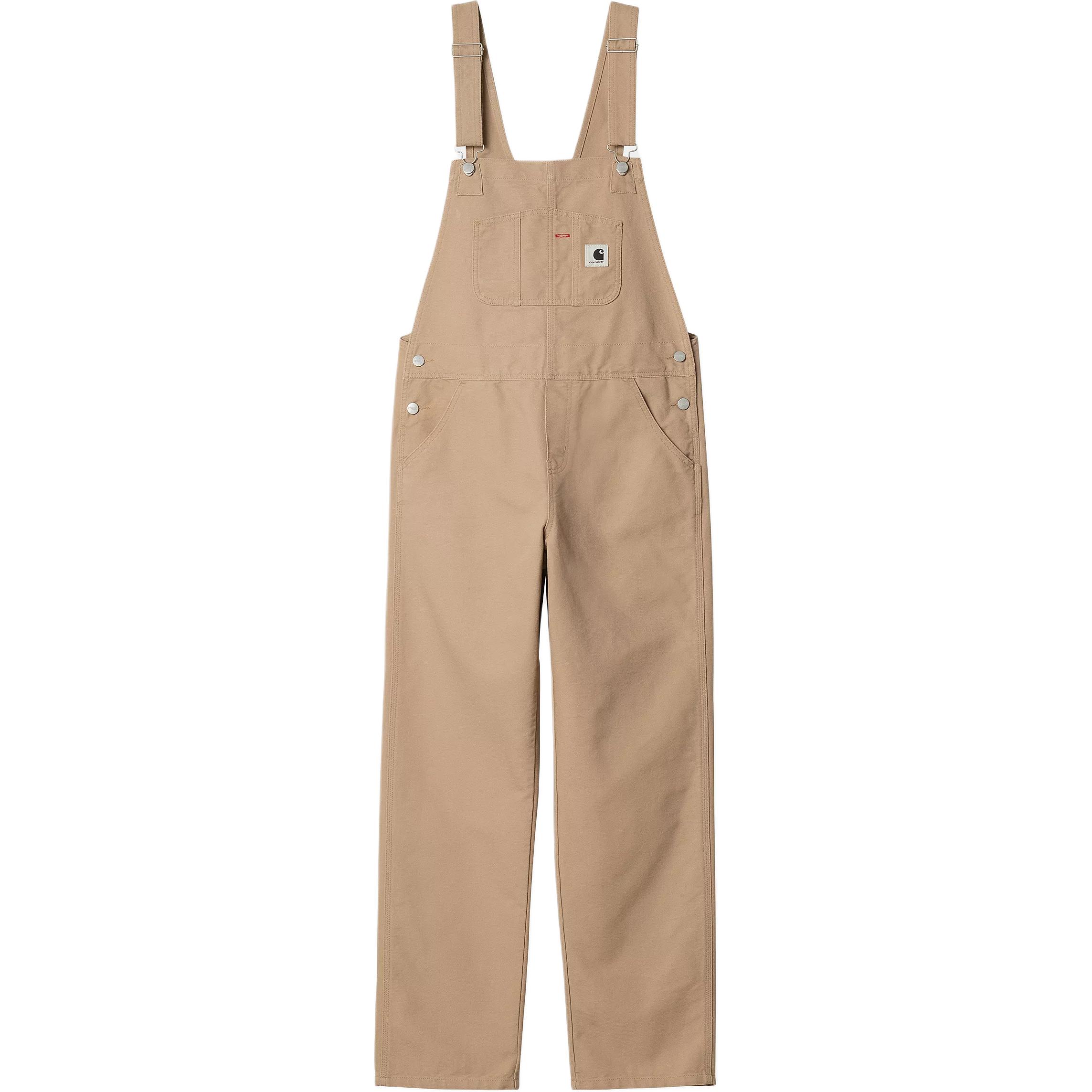 Carhartt WIP Fw24 Dámske zásterové nohavice Rovné Viacvreckové Kovové nitovanie Ťažký štvorcový štítok Nastaviteľné ramenné popruhy Dámske overaly I034322-07E-02 XS beige