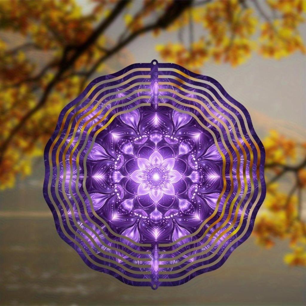10 Inch Hanging Wind Spinner with Mandala Design 360 Degree Rotating Hook Elegant Art Decor for Garden Balcony Spring Summer Gift