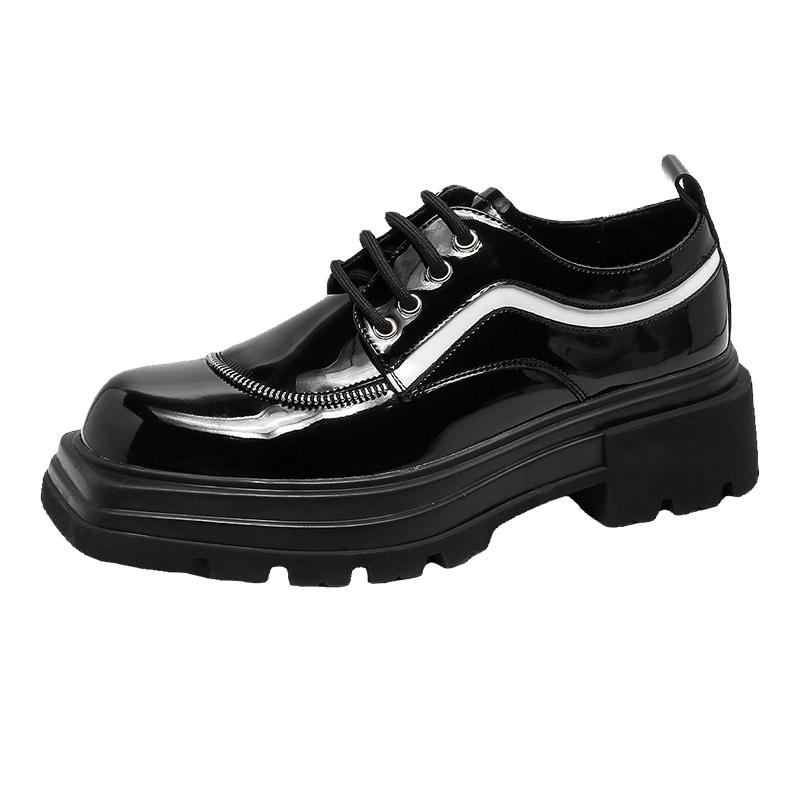 Designer Brand Men's Genuine Leather Shoes Square Toe Shoes Men's Work Shoes Street Trend Casual Shoes Thick Soled Shoes