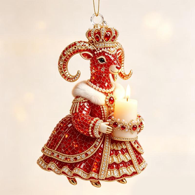 Shining Goat Hanging Ornament 2D Flat Artificial Rhinestone Animal Hanging Decoration Embossed Pattern Goat Pendant