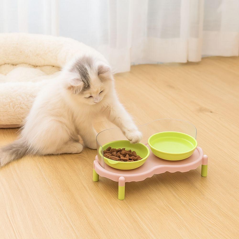 High Foot Cat Double Bowl Stable Pet Neck Protection Bowl Colorful Pet Feeder  for Drinking Feeding