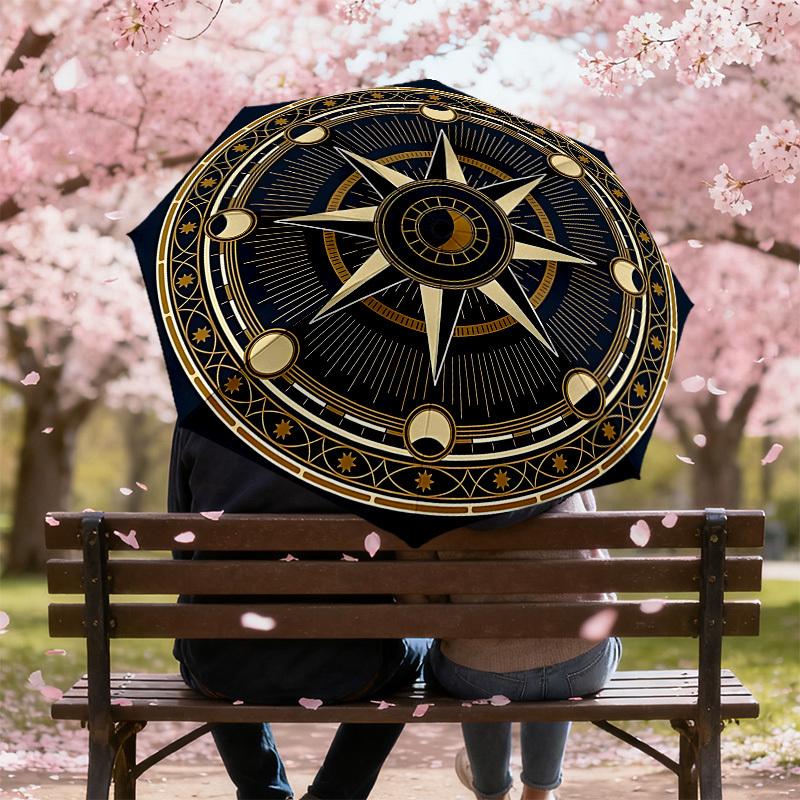 Compass Rose Design Umbrella: A Stylish and Functional Companion for Outdoor Adventures, Featuring Automatic Opening/Closing Mechanism, Lightweight