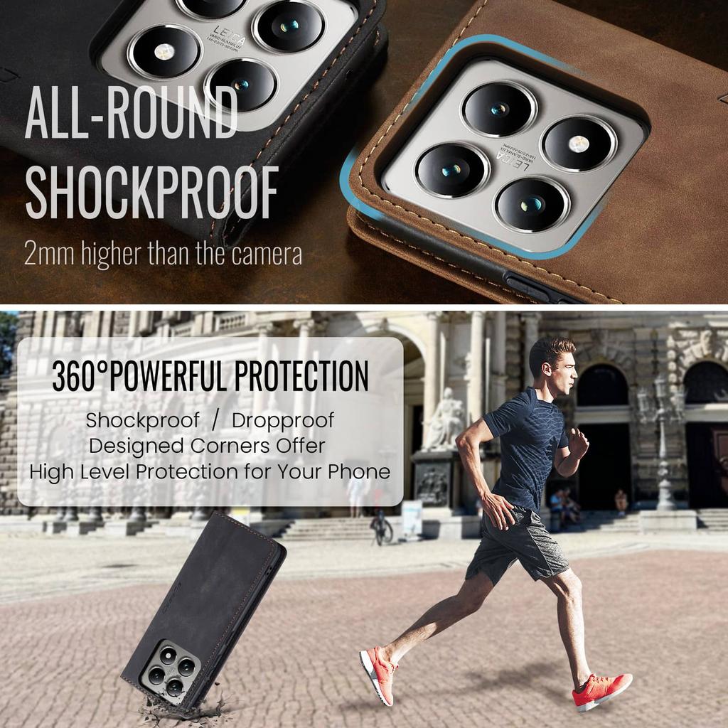 Flip Wallet Case for Xiaomi 14T/Xiaomi 14T Pro, Leather Magnetic Folio Cover with Card Holder, Kickstand - TPU Shockproof Case
