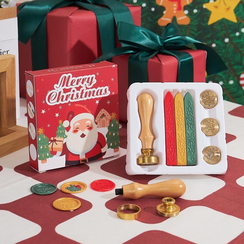 Christmas Holiday Seal Stamp Set for Wedding Christmas Valentines, With Wood Handle, Replaceable Stamp Head, Seal Sticks