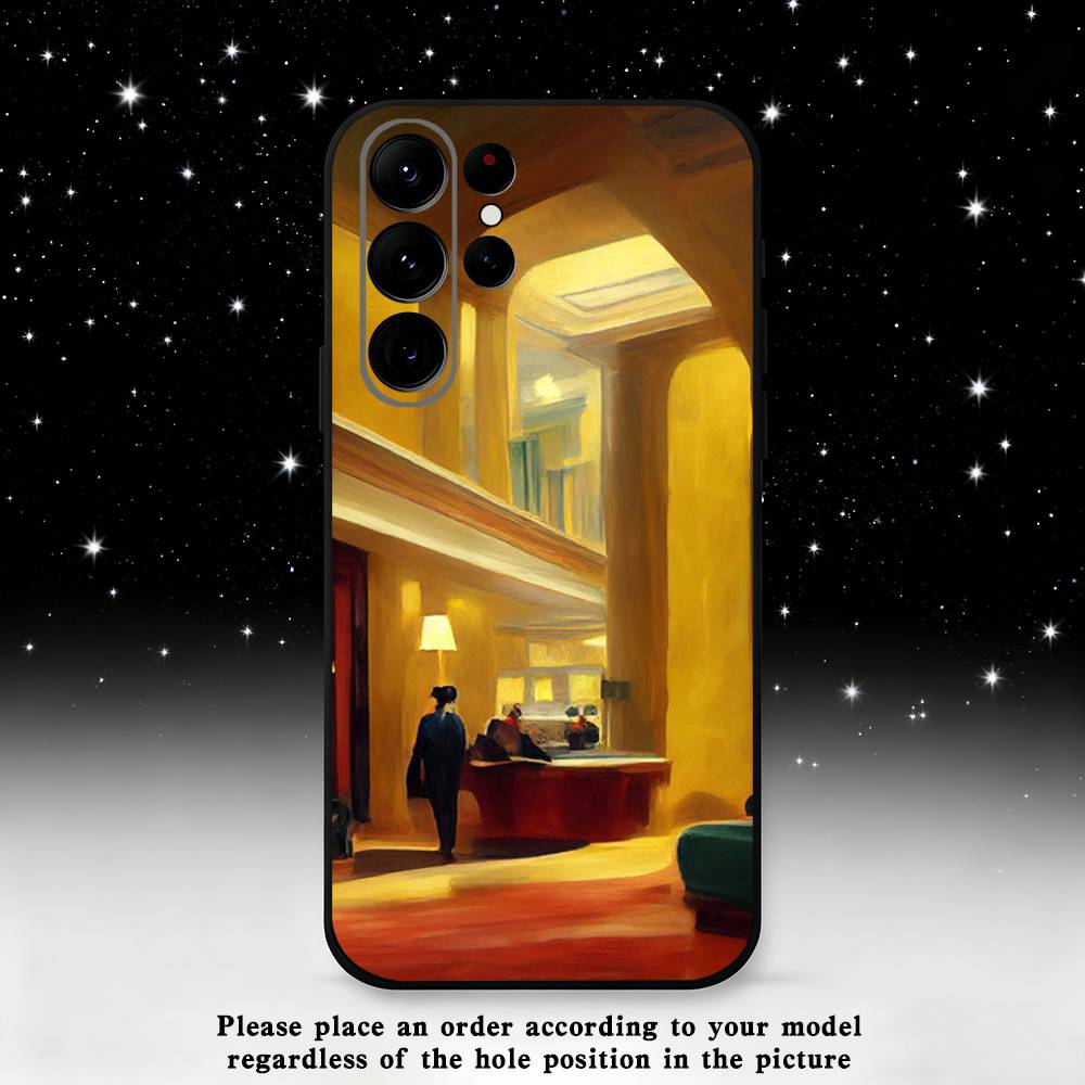 

E-edward H-hopper Art Phone Case For Samsung S25,S24 Ultra,S20,S30 plus,S22 plus,S23,S30 Ultra 5G Silicone Black Shell Samsung S24Plus
