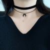 Sweet and Cute Black Acrylic Moon Crescent Pendant Velvet Strap Double Layer Wear Choker Neck Strap Collar Choker Necklace Women