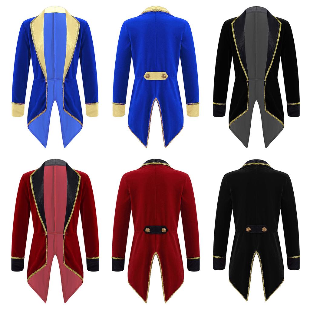 Girls Showman Costume Lapel Collar Long Sleeves Tuxedo Coat Role Play Party Performance Black Formal Jacket