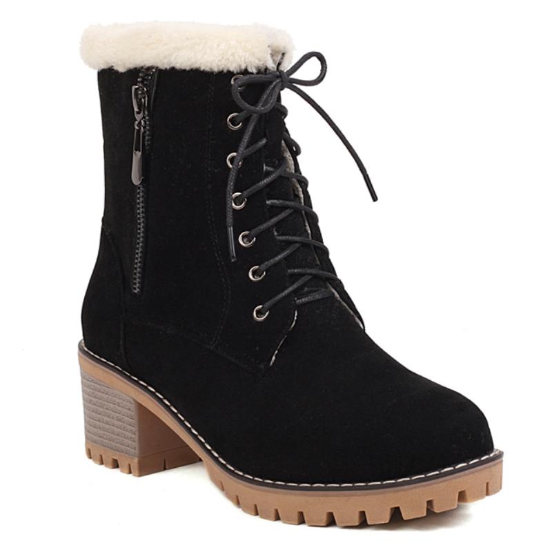 

Women s Ankle Boots Winter Warm Fur Snow Boot Shoes Lace-up Low Heels Black Brown Party Footwear Shoes Large Size Comfortable 34 чорний