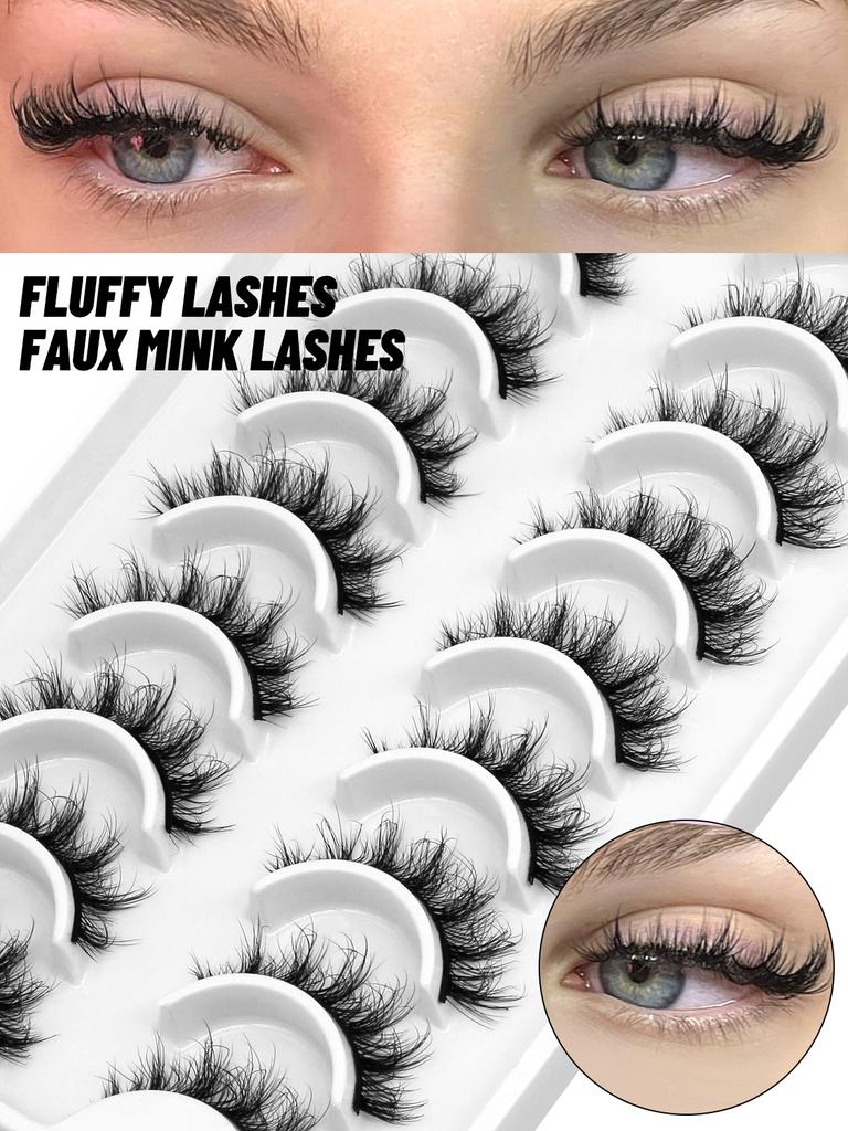 GROINNEYA 5/10 Pairs Fluffy Lashes 3D Mink Lashes Natural Eyelashes Cat Eye Lashes False Eyelashes Makeup Eyelash Extension