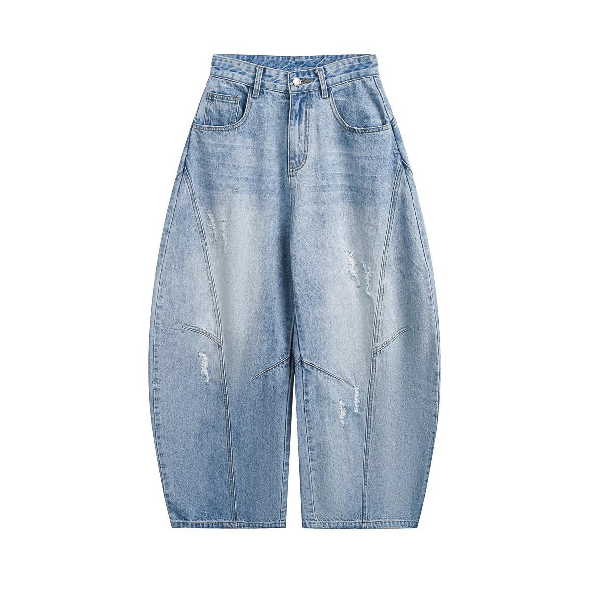 

Женские винтажные ретро деконструированные джинсы широкого кроя 3XL светло-синий