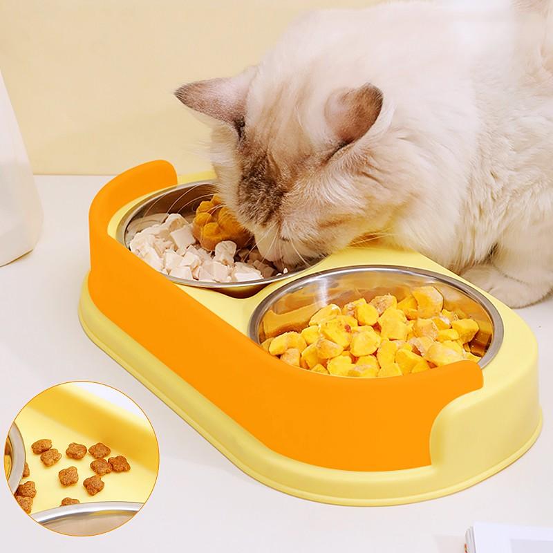 Dog Bowl Stainless Steel Dog Food Bowl Double Bowls for Dogs Feeding Neck Protector Pet Feeder Detachable Feeder Cat Water Bowls