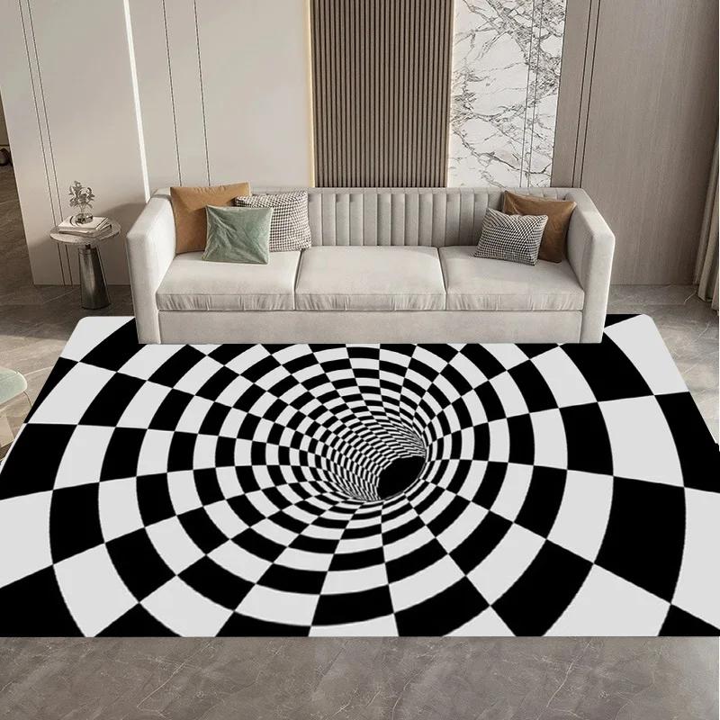 Visual 3D Black and White Grid Illusion Vortex Trap Mat Rug for Bedroom Sofa Living Room Decoration carpet