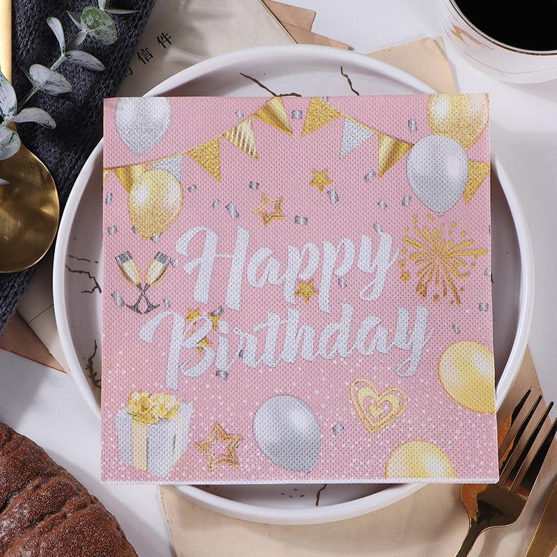 Pink Happy Birthday Virgin Wood Pulp Children s Facial Tissue & Color Printed Napkin
