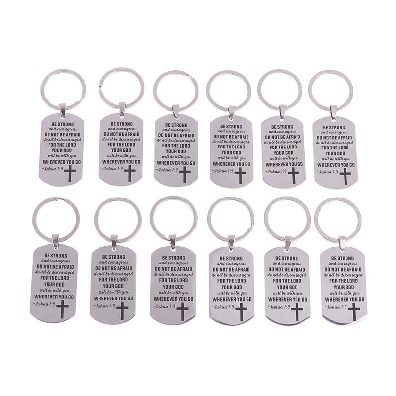 12Set Cross Christian Gifts Inspirational Bible Verse Keychain, Be Strong And Courageous Pendant, Religious Jewelry For Birthday