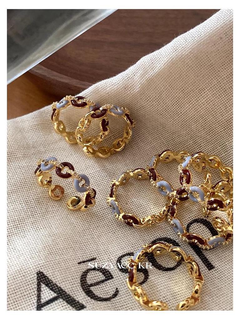 Suzyacc KR Vintage Rhinestone Drip Glaze Circle Ring - Women's High-End Niche Design Statement Piece