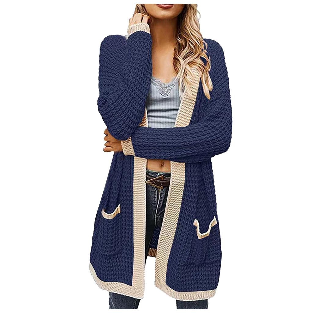 Women Winter Wool Cardigan Solid Patchwork Jacket Sweater Long Loose Thick Coat Cardigan